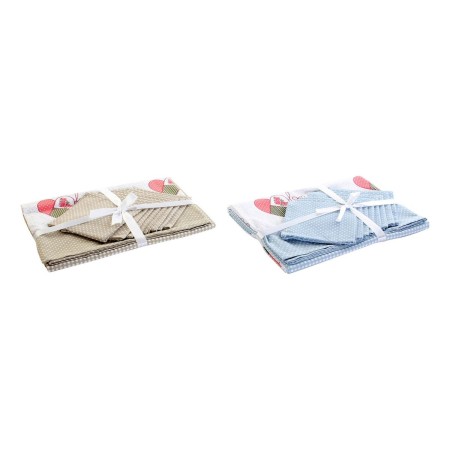 Nappe et serviettes de table DKD Home Decor Love Beige Bleu Coton (150 x 1 x 250 cm) (2 pcs)