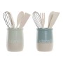 Pot pour ustensiles de cuisine DKD Home Decor Bois d'hévéa Grès (2 pcs)