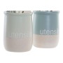 Pot pour ustensiles de cuisine DKD Home Decor Bois d'hévéa Grès (2 pcs)