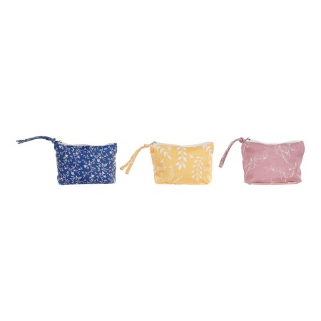 Trousse de toilette DKD Home Decor Jaune Rose Coton Blue marine Boho (3 pcs) (17 x 6 x 13 cm)