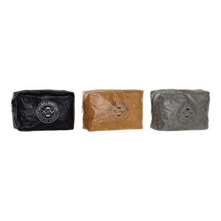 Trousse de toilette DKD Home Decor Noir Gris Papier Vintage Camel (3 pcs) (20 x 8 x 14 cm)