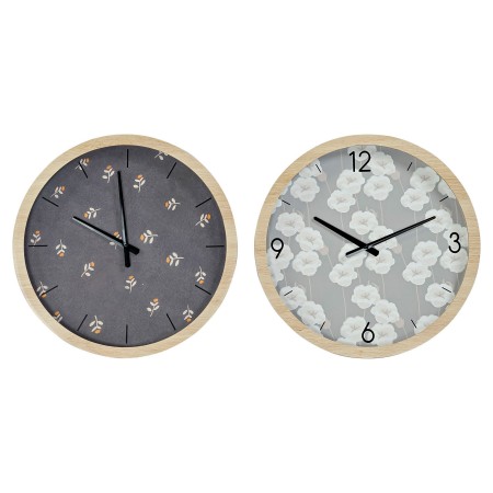 Horloge Murale DKD Home Decor Fleurs Verre Bois MDF (2 pcs) (50 x 6 x 50 cm)