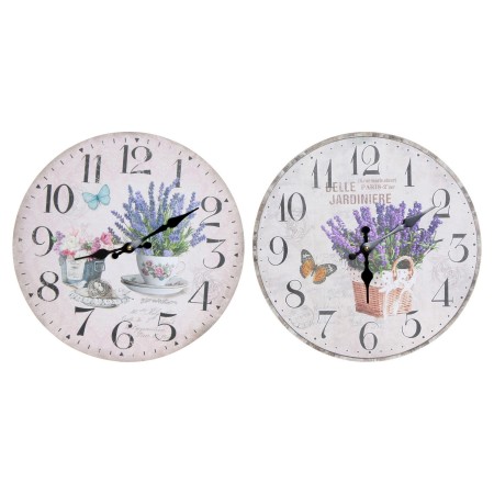 Horloge Murale DKD Home Decor Lavande Bois MDF (2 pcs) (34 x 4 x 34 cm)