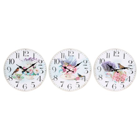 Horloge Murale DKD Home Decor Fleurs Bois MDF (3 pcs) (34 x 4 x 34 cm)