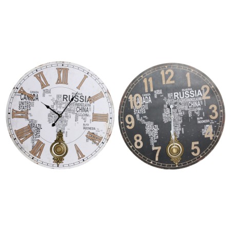 Horloge Murale DKD Home Decor Pendule Mappemonde Blanc Noir Bois MDF (2 pcs) (58 x 4 x 58 cm)