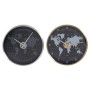 Horloge Murale DKD Home Decor Noir Aluminium Verre Doré Argenté Mappemonde (2 pcs) (30 x 4.3 x 30 cm)