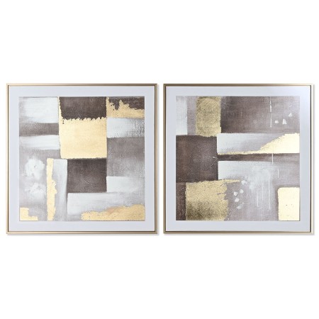 Cuadro Home ESPRIT Marrón Dorado Abstracto Moderno 80 x 4 x 80 cm (2 Unidades)