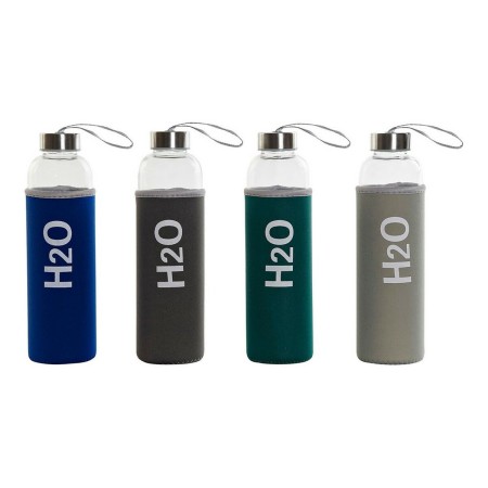 Bouteille en Verre avec Étui en Néoprène DKD Home Decor H2O Aluminium (600 ml) (4 pcs)