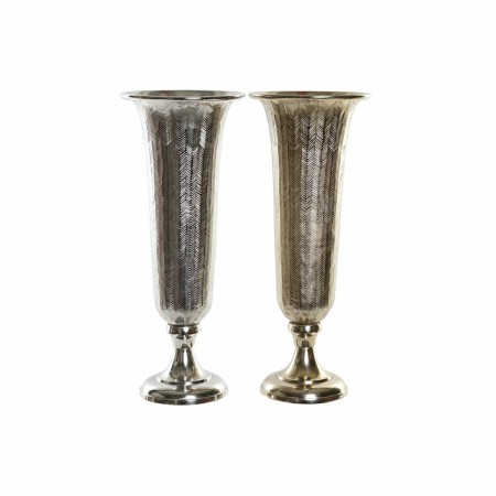 Vase DKD Home Decor Aluminium Argenté (2 pcs) (20 x 20 x 50 cm)