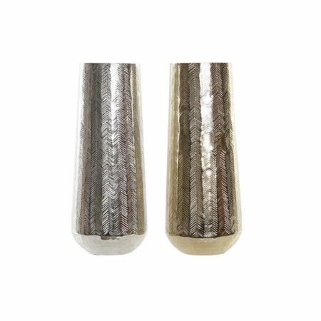 Vase DKD Home Decor Aluminium Argenté (2 pcs) (15 x 15 x 36.5 cm)