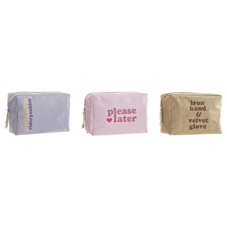 Trousse de toilette DKD Home Decor Toile Bleu Rose Marron Polyester Polyuréthane Shabby Chic (3 pcs) (20 x 8 x 14 cm)