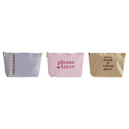 Trousse de toilette DKD Home Decor Toile Bleu Rose Marron Polyester Polyuréthane Shabby Chic (32.5 x 8 x 21 cm) (3 pcs)