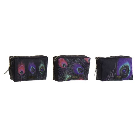 Trousse de toilette DKD Home Decor Noir Rose Polyester Polyuréthane Multicouleur Nylon Glam (3 pcs) (20 x 8 x 14 cm)