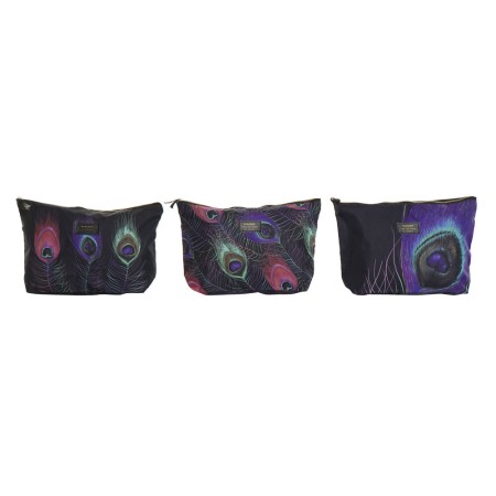 Trousse de toilette DKD Home Decor Noir Rose Polyester Polyuréthane Multicouleur Nylon Glam (33 x 8 x 21 cm) (3 pcs)