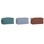 Trousse de toilette DKD Home Decor Bleu Marron Turquoise Polyester Coton (3 pcs) (30 x 10 x 15 cm)