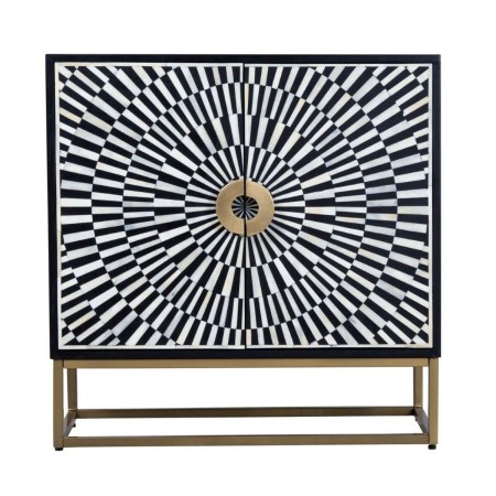 Aparador Romimex Blanco Negro Dorado Metal Hueso Madera de acacia 80 x 80 x 40 cm