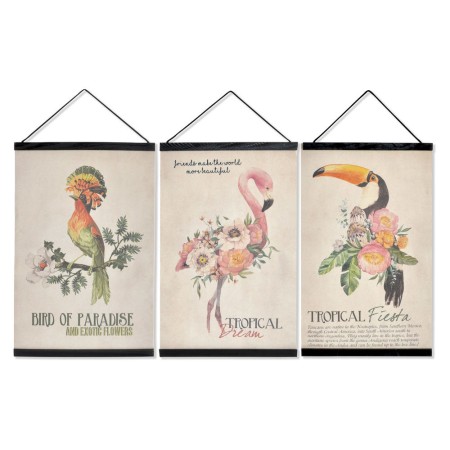 Cadre DKD Home Decor Tropical Toile Bois MDF (3 pcs) (30 x 0.7 x 50 cm)