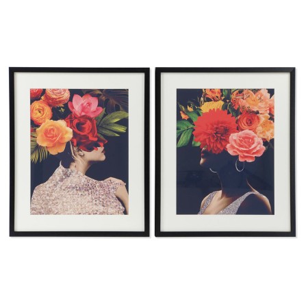 Cadre DKD Home Decor Floral Verre Toile (55 x 3 x 65 cm)