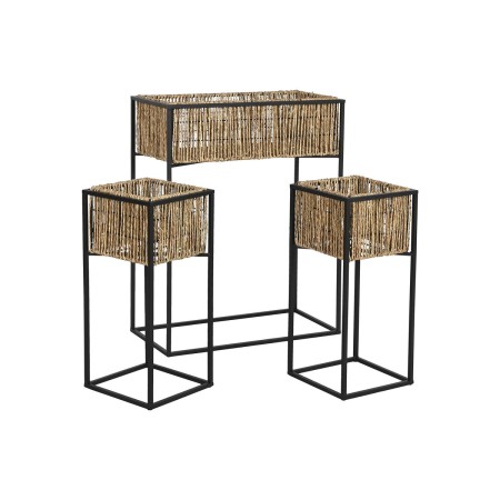 Set de Maceteros Home ESPRIT Negro Metal Fibra 53 x 26 x 69 cm