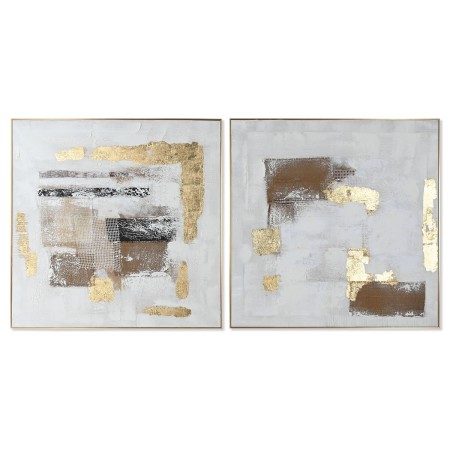 Lienzo Home ESPRIT Blanco Dorado Poliestireno Lienzo Abstracto 101,5 x 4 x 101,5 cm (2 Unidades)