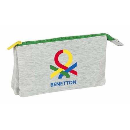 Trousse Fourre-Tout Triple Benetton Pop Gris 22 x 12 x 3 cm