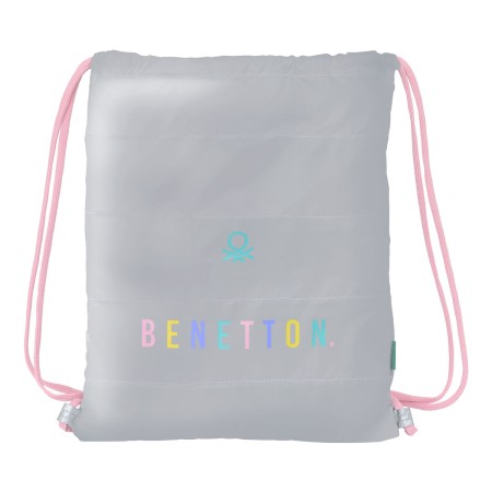 Bolsa Mochila con Cuerdas Benetton Silver Acolchado Plateado 35 x 40 x 1 cm