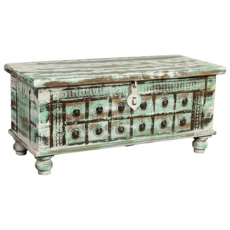 Coffre Alexandra House Living Blanc Vert Bois de manguier 42 x 45 x 98 cm Finition vieillie
