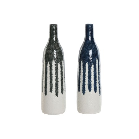 Vase Home ESPRIT Bleu Blanc Vert Gris Céramique méditerranéen 12 x 12 x 43 cm (2 Unités)