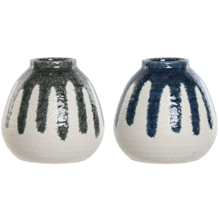 Vase Home ESPRIT Bleu Blanc Vert Gris Céramique méditerranéen 18 x 18 x 18 cm (2 Unités)