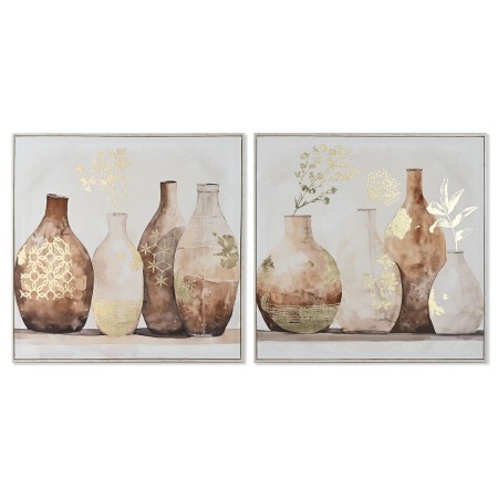 Cadre Home ESPRIT Beige Doré polystyrène Toile Vase Scandinave 82,5 x 3,5 x 82,5 cm (2 Unités)