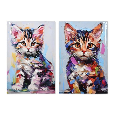 Cadre Home ESPRIT Toile Bois MDF Chat Urbaine Laqué 40 x 1,8 x 60 cm (2 Unités)