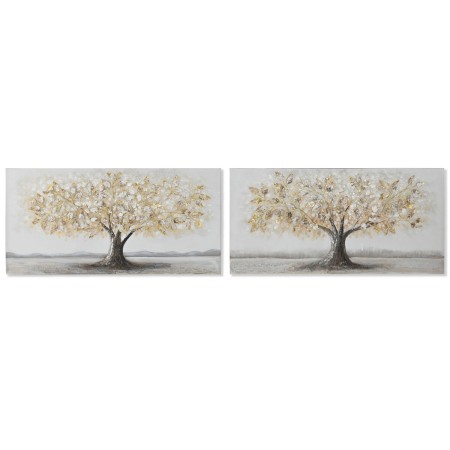 Cadre Home ESPRIT Doré Toile Bois MDF Arbre Traditionnel 120 x 3 x 60 cm (2 Unités)