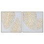 Cadre Home ESPRIT Blanc Doré Toile Bois MDF Moderne Feuille d'une plante 82 x 4,5 x 82 cm (2 Unités)