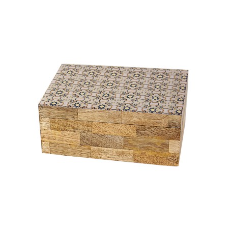 Caja Decorativa Romimex Marrón Beige Resina Madera MDF 18 x 8 x 13 cm