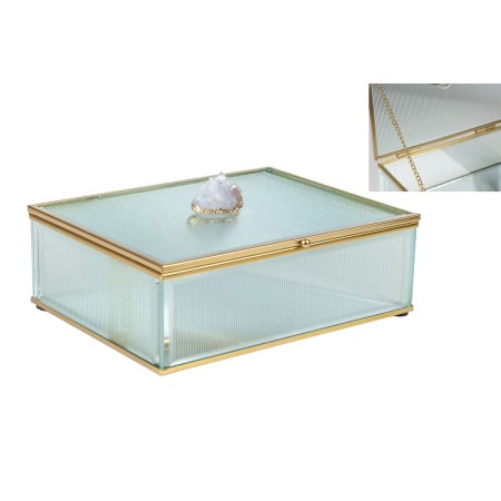 Boîte Décorative Romimex Transparent Doré Métal verre 22 x 9 x 14 cm