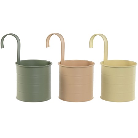 Macetero Home ESPRIT Amarillo Verde Ambar Rosa claro Metal 11,5 x 11,5 x 21 cm (3 Unidades)