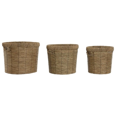 Set de Maceteros Home ESPRIT Marrón Metal Fibra Tropical 36 x 36 x 29 cm