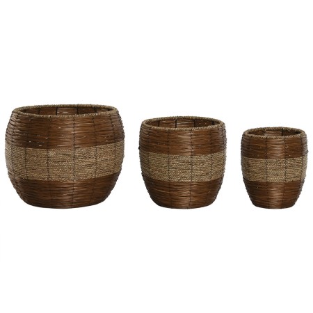 Set de Maceteros Home ESPRIT Natural Metal Fibra Tropical 33 x 33 x 30 cm