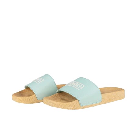 Tongs pour Femmes Munich Flat Slider Wood Effect Turquoise