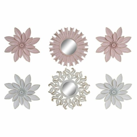 Miroir mural DKD Home Decor Verre Rose Blanc Fleurs Carton polypropylène (3 pcs) (2 pcs) (25 x 2 x 35 cm)