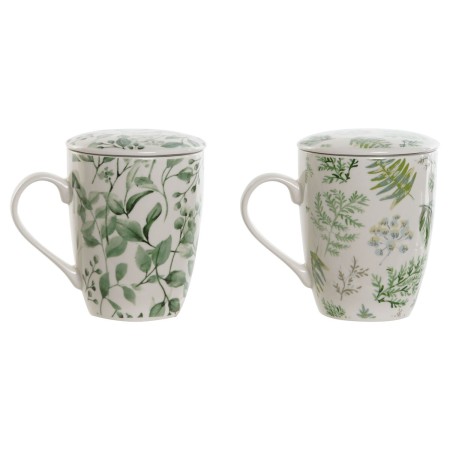 Tasse avec filtre pour infusions Home ESPRIT Blanc Vert 340 ml (2 Unités)