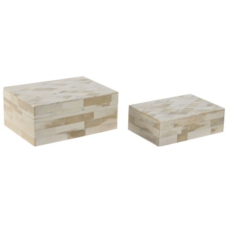 Caja-Joyero Home ESPRIT Hueso Madera de mango 18 x 13 x 7,7 cm (2 Piezas)