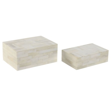 Caja-Joyero Home ESPRIT Hueso Madera de mango 18 x 13 x 7,7 cm (2 Piezas)