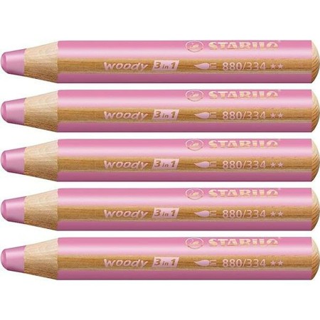 Lápices de colores Stabilo Woody Rosa 3 en 1 (5 Unidades)