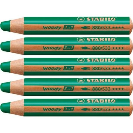 Crayons de couleur Stabilo Woody Vert foncé 3-en-1 (5 Unités)