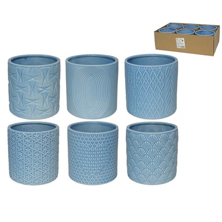 Set de pots de fleurs Gerimport Deco Bleu Céramique 13,5 x 13,5 x 13,2 cm (6 Unités)