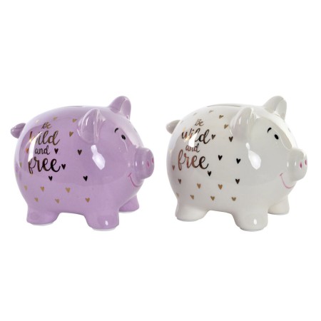 Tirelire DKD Home Decor Lila Blanc Cochon Dolomite (2 pcs)