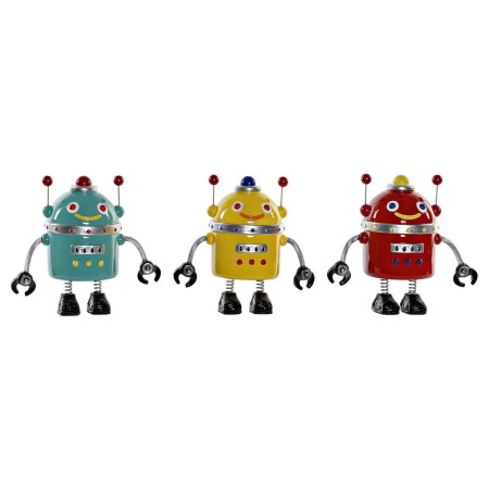 Tirelire DKD Home Decor Robot Jaune Rouge Résine (3 pcs)