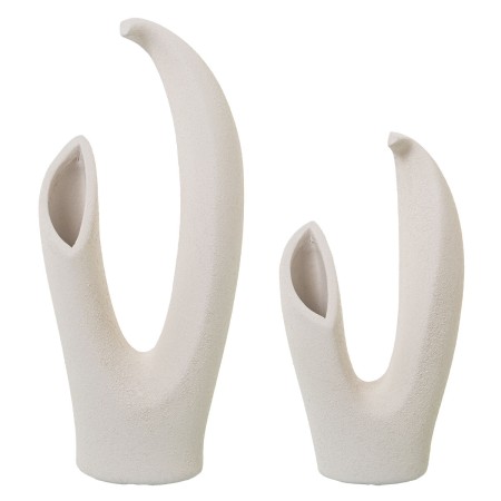 Set de 2 Jarrones Alexandra House Living Beige Cerámica 19 x 14 x 42 + 18 x 13 x 33 cm