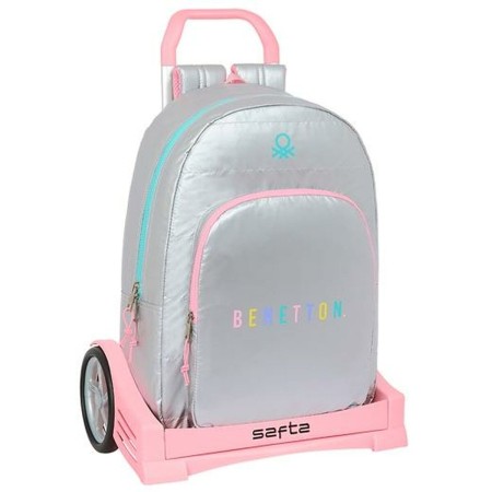 Cartable à roulettes Benetton Silver Argenté 30 x 46 x 14 cm Rembourré